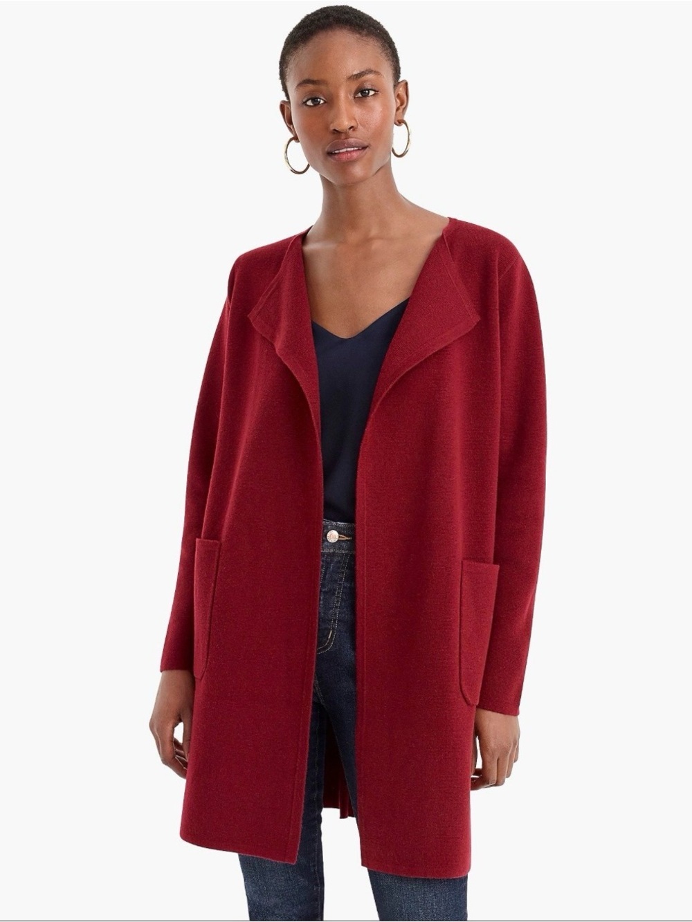 J. Crew Juliette Collarless Sweater Blazer Size L Burgundy